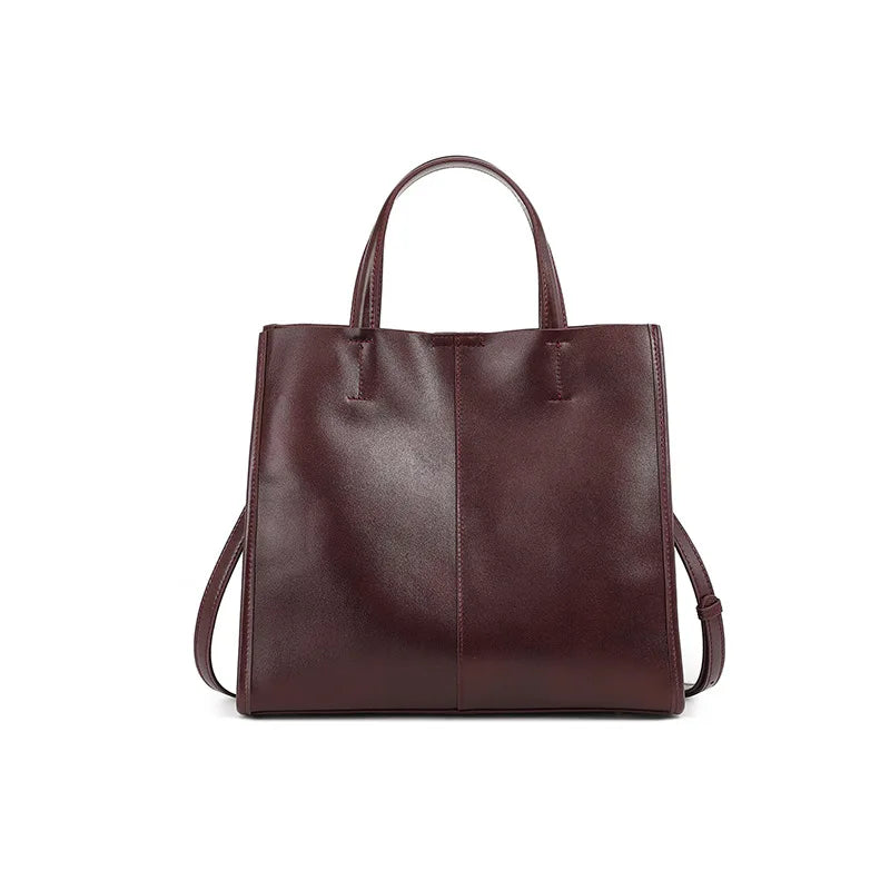 The Vesper Leather Tote | Genuine Cowhide Structured Shoulder Bag