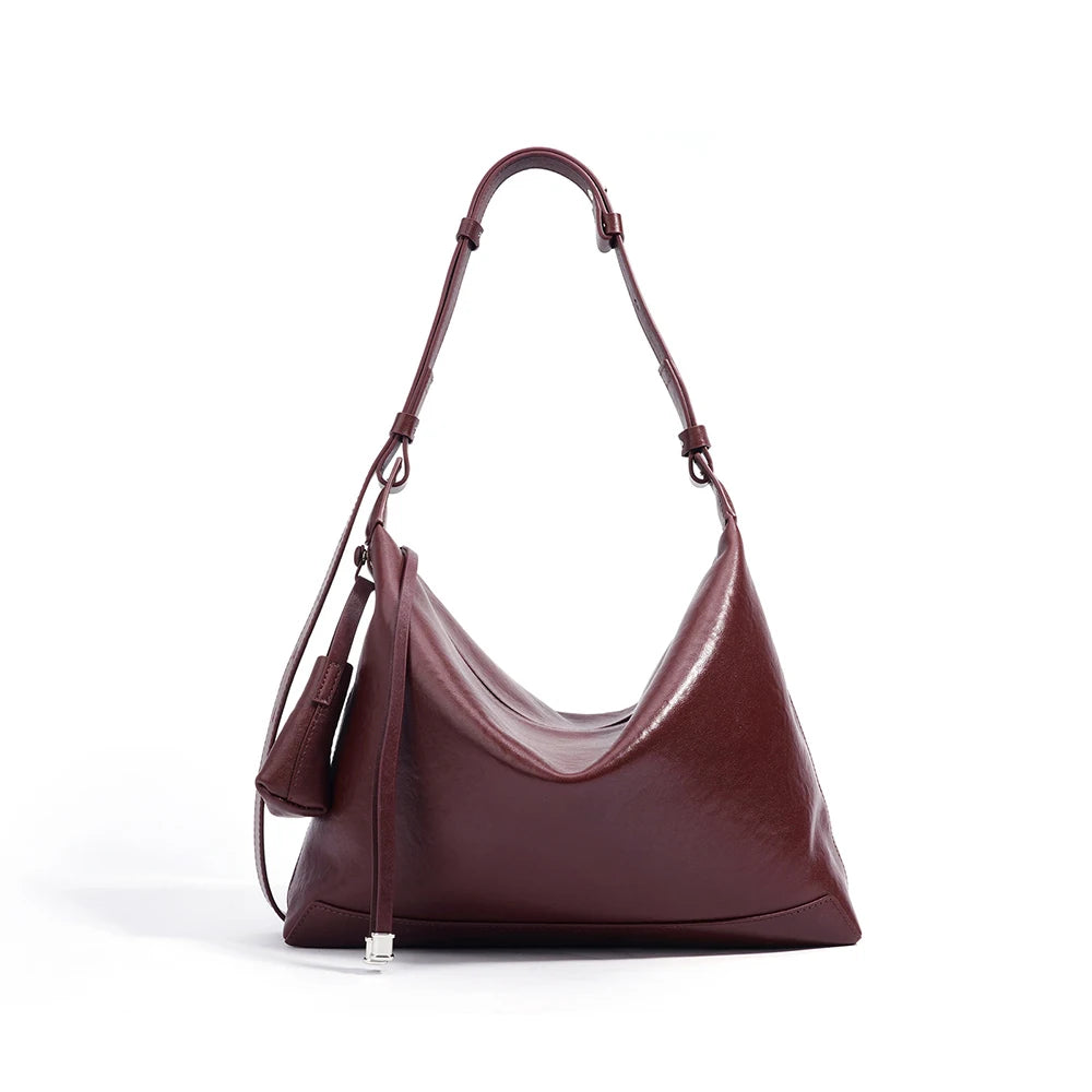 Hideclusive Designer Luxury Genuine Cowhide Leather Women's Tote Handbag Top Grain Cowhide Zipper Handmade Shoulder Handbags